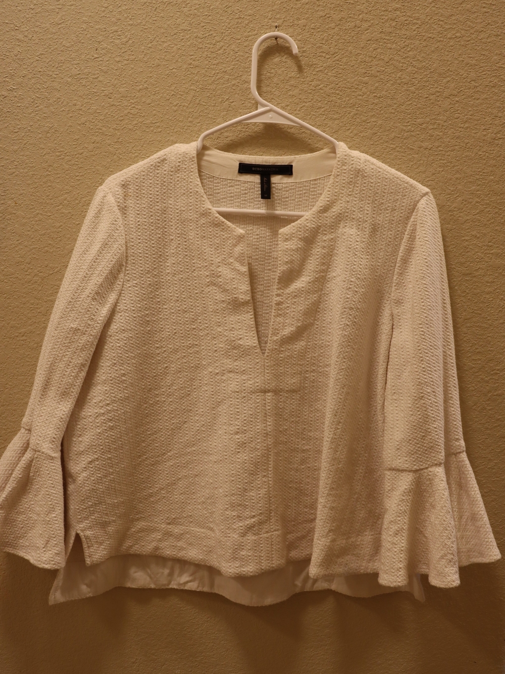 BCBGMaxAzria Cream Textured Bell-Sleeve Tunic